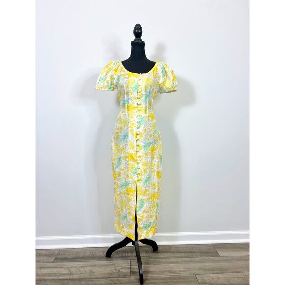 Cult Gaia Charlotte Dress in Yellow Size XS Midi Floral Print Button Front  Party